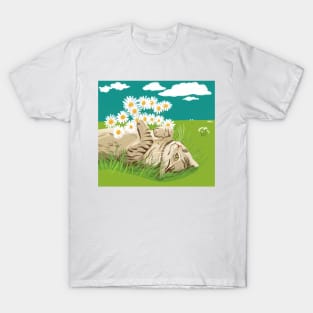 Cute cat with daisies on the prairie T-Shirt